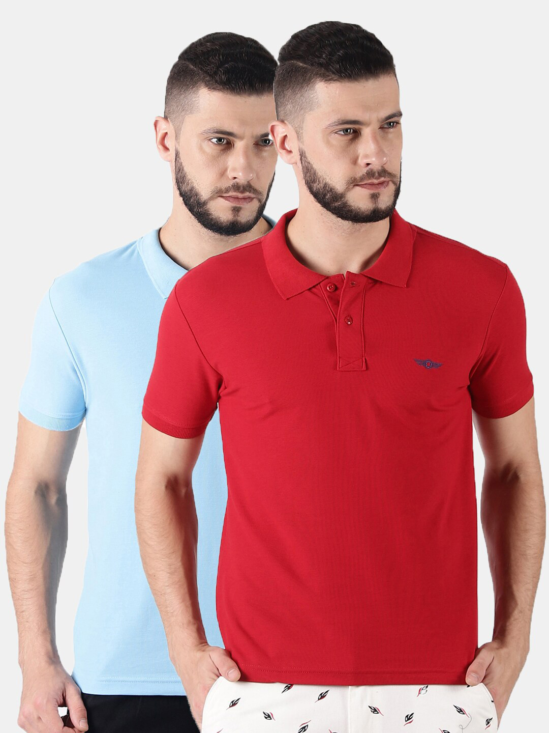 Force NXT Men Pack of 2 Solid Polo Collar Super Combed Cotton T-Shirts