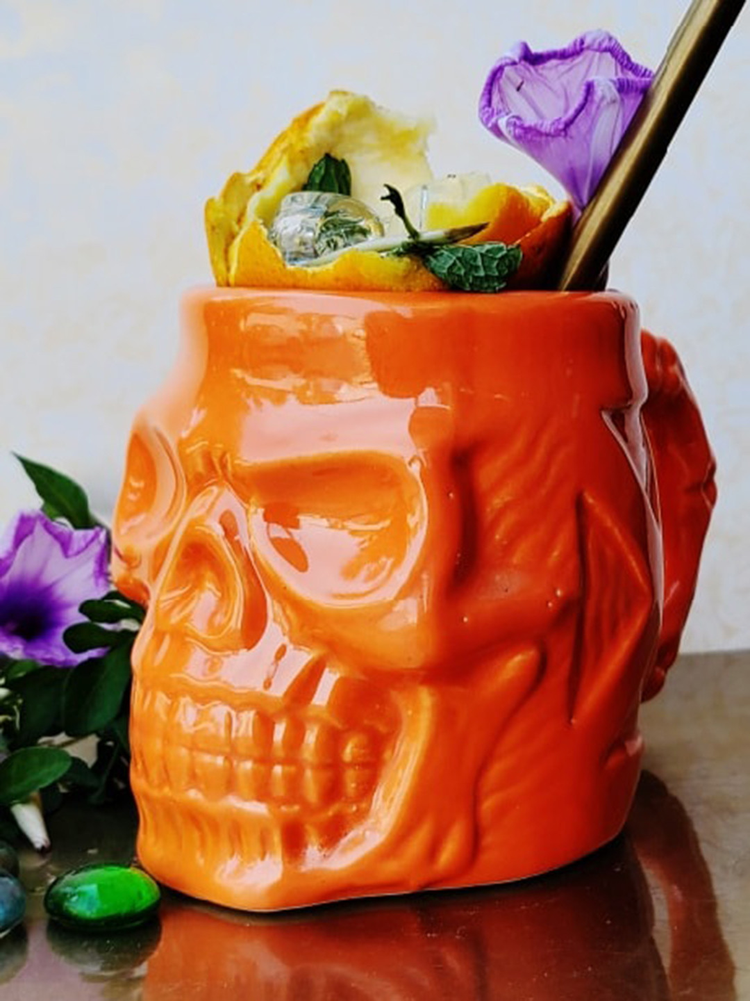 Folkstorys Orange Solid Ceramic Tikki Beer Mug