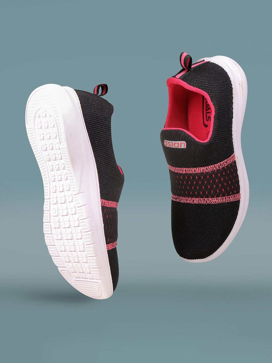 ASIAN Women Black & Pink Woven Design Slip-On Sneakers