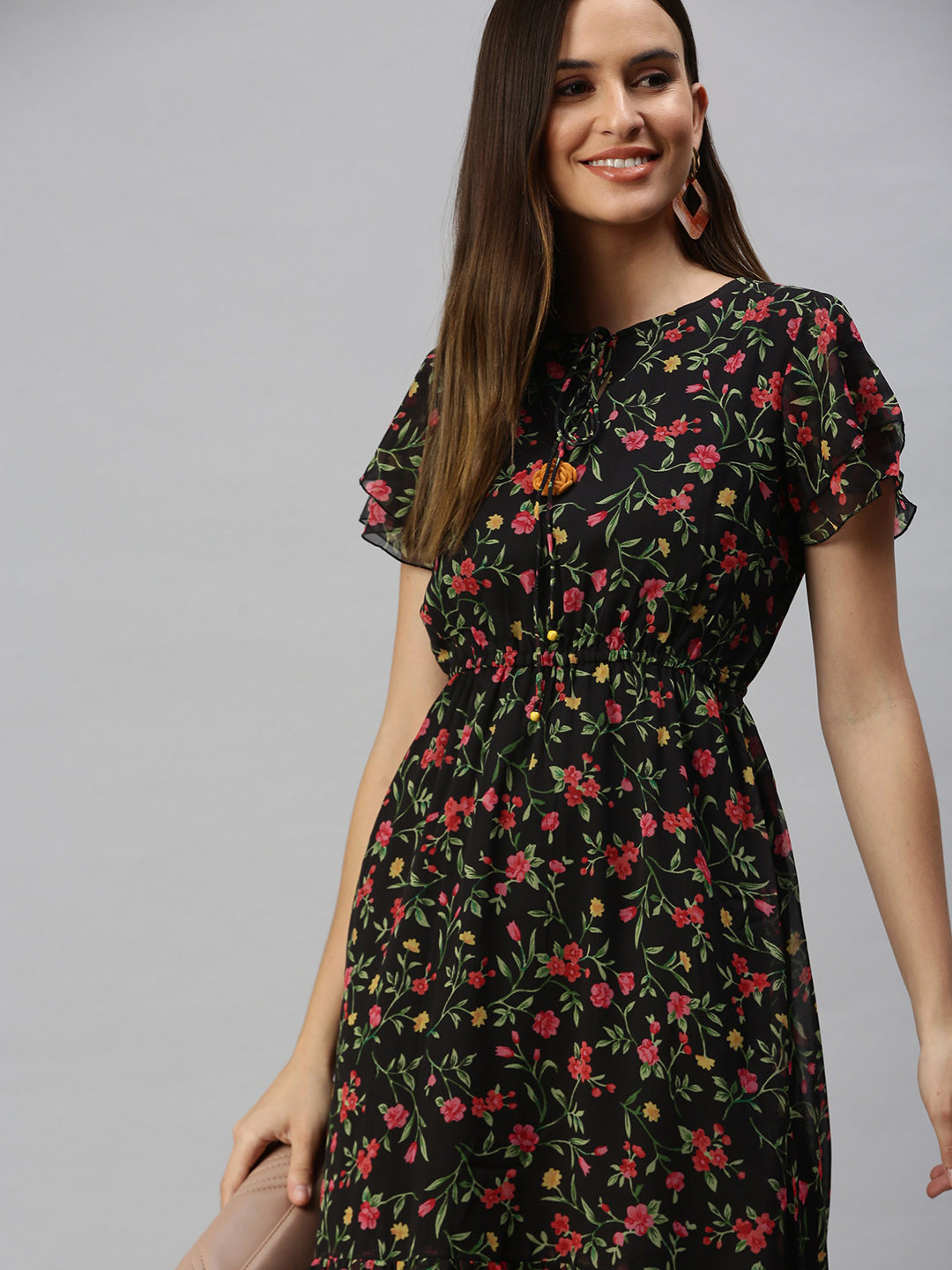 SHOWOFF Black Floral Chiffon Dress