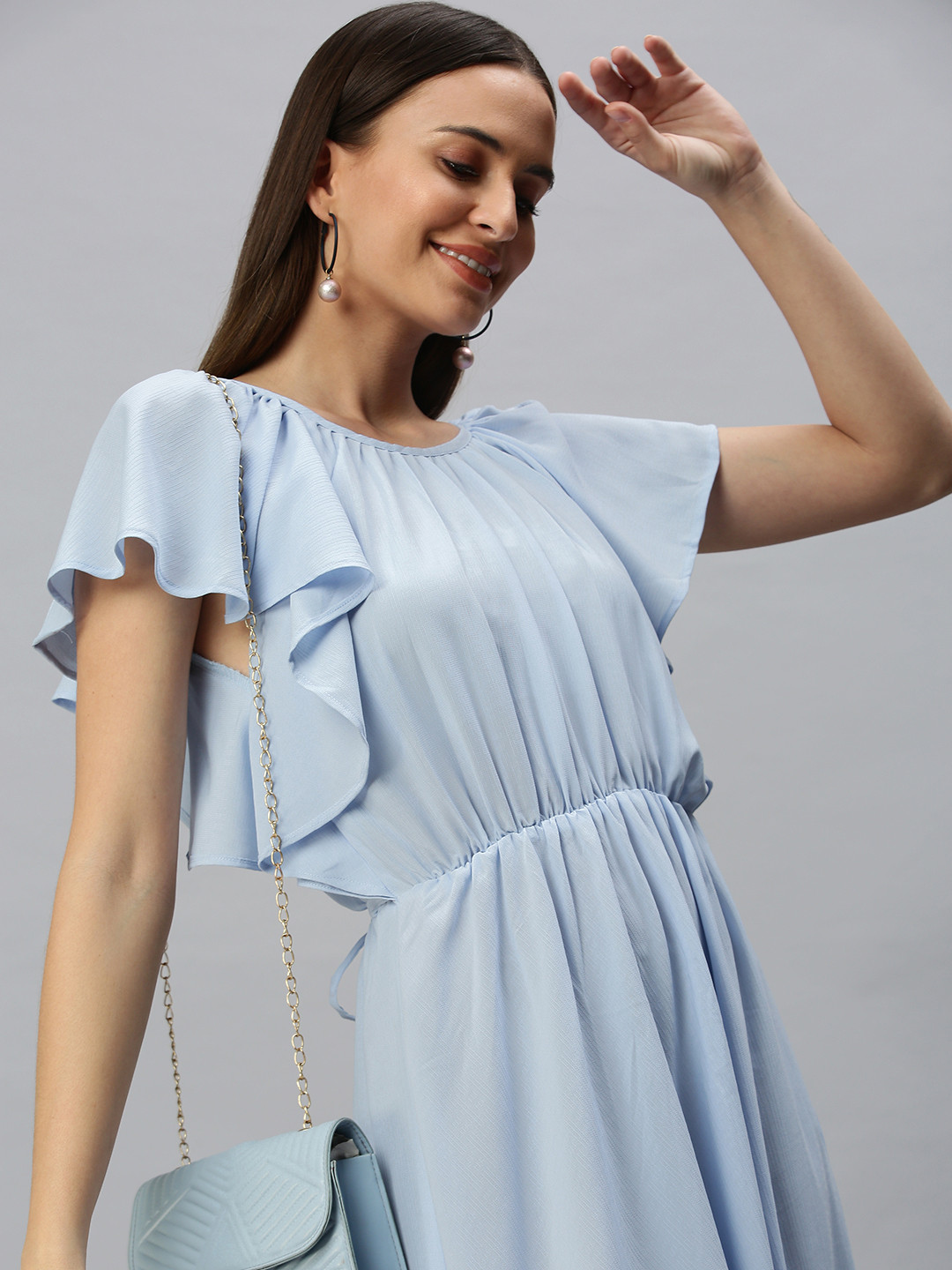 SHOWOFF Blue Solid Midi Dress