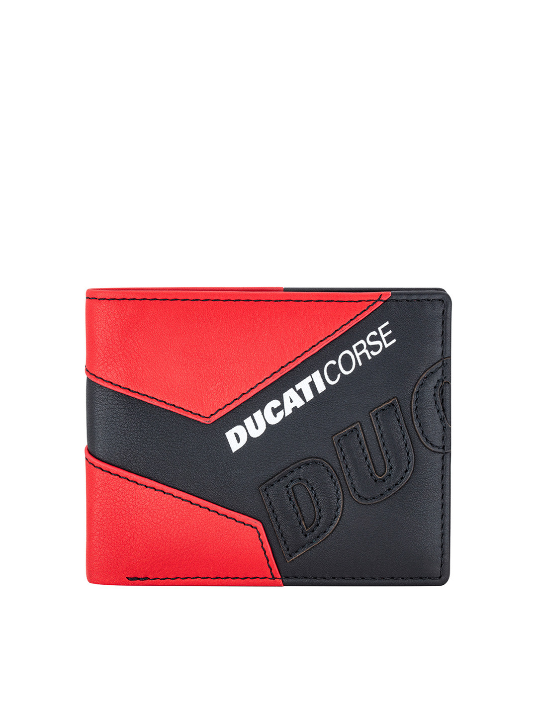 DUCATI CORSE Men Black & Red Printed Cut Work Leather Two Fold Wallet