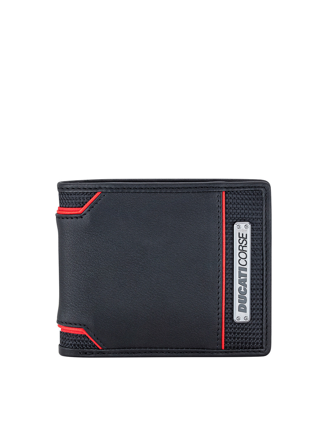 DUCATI CORSE Men Black & Red Printed Leather Two Fold Wallet