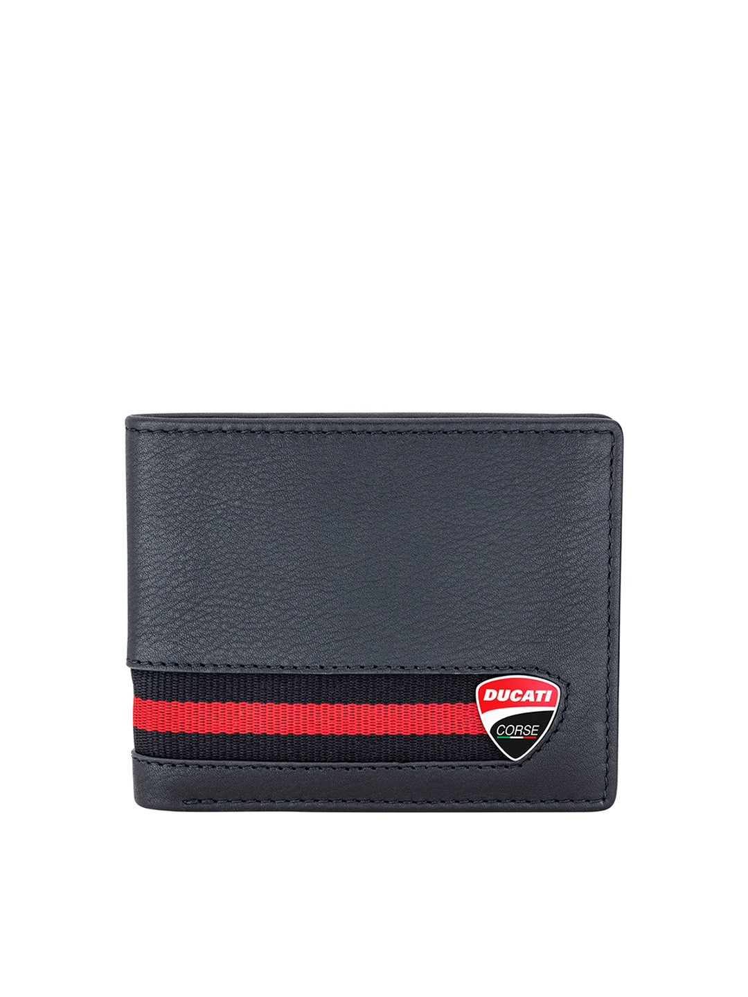 DUCATI CORSE Men Black & Red Leather Two Fold Wallet