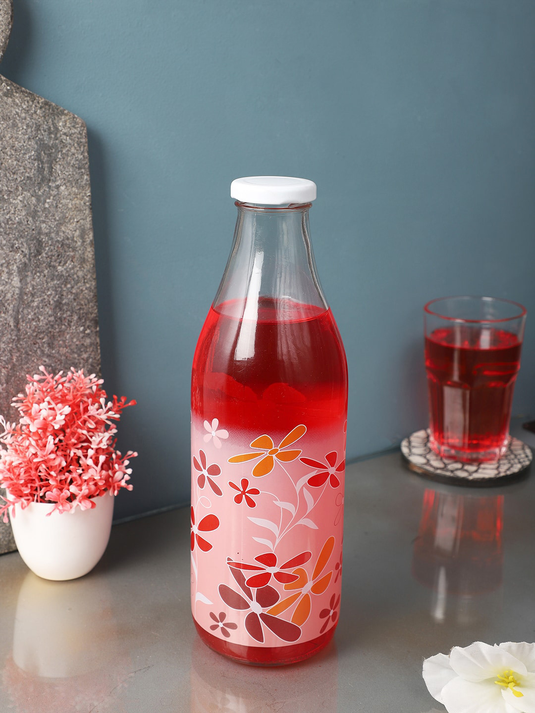 CDI Transparent Floral Glass Spill Proof 2 Piece Water Bottle - 1L