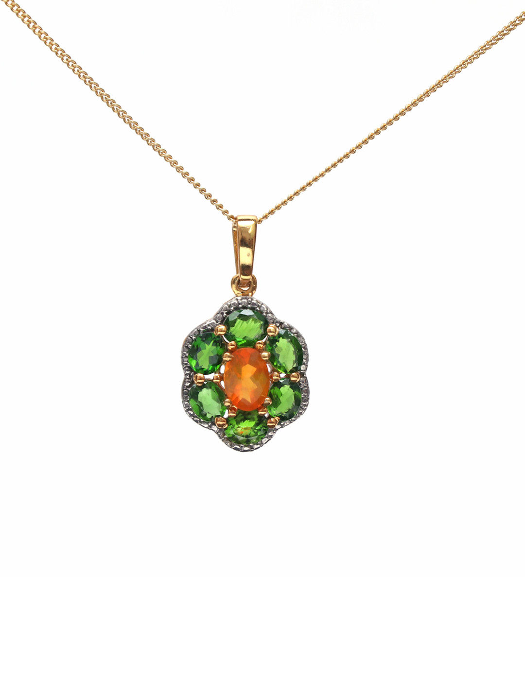 HIFLYER JEWELS Rhodium-Plated Green Opal-Studded Pendant