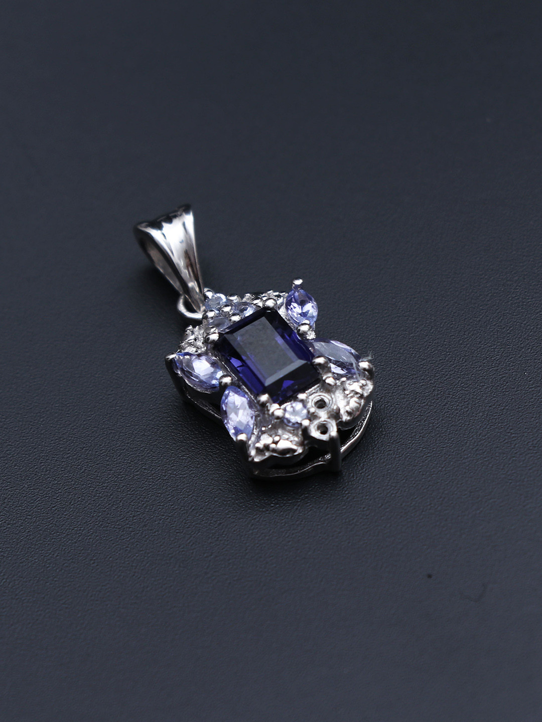 HIFLYER JEWELS 925 Sterling Silver Rhodium-Plated White & Blue Topaz-Studded Pendant