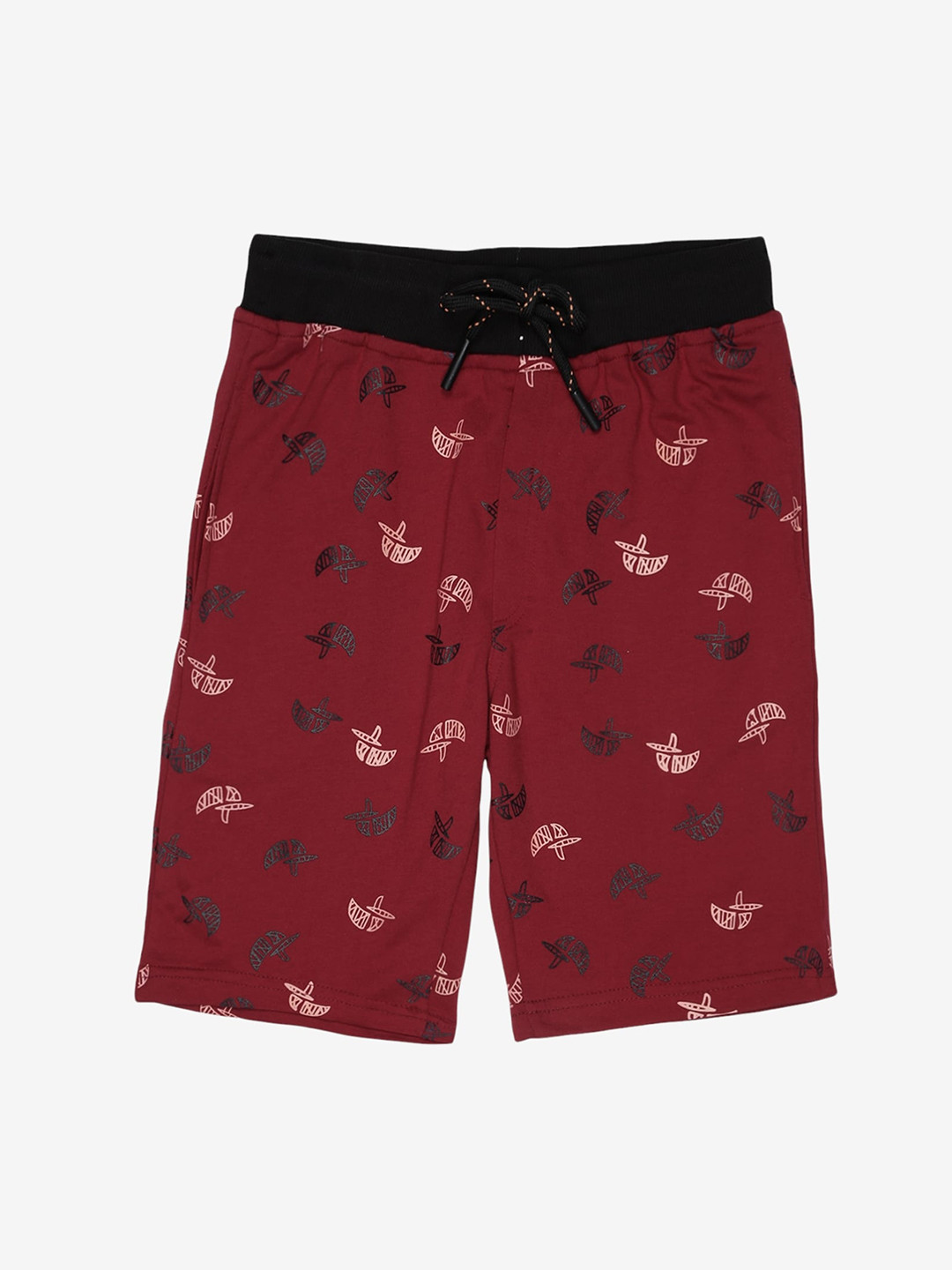 Alan Jones Boys Maroon Conversational Printed Outdoor Shorts
