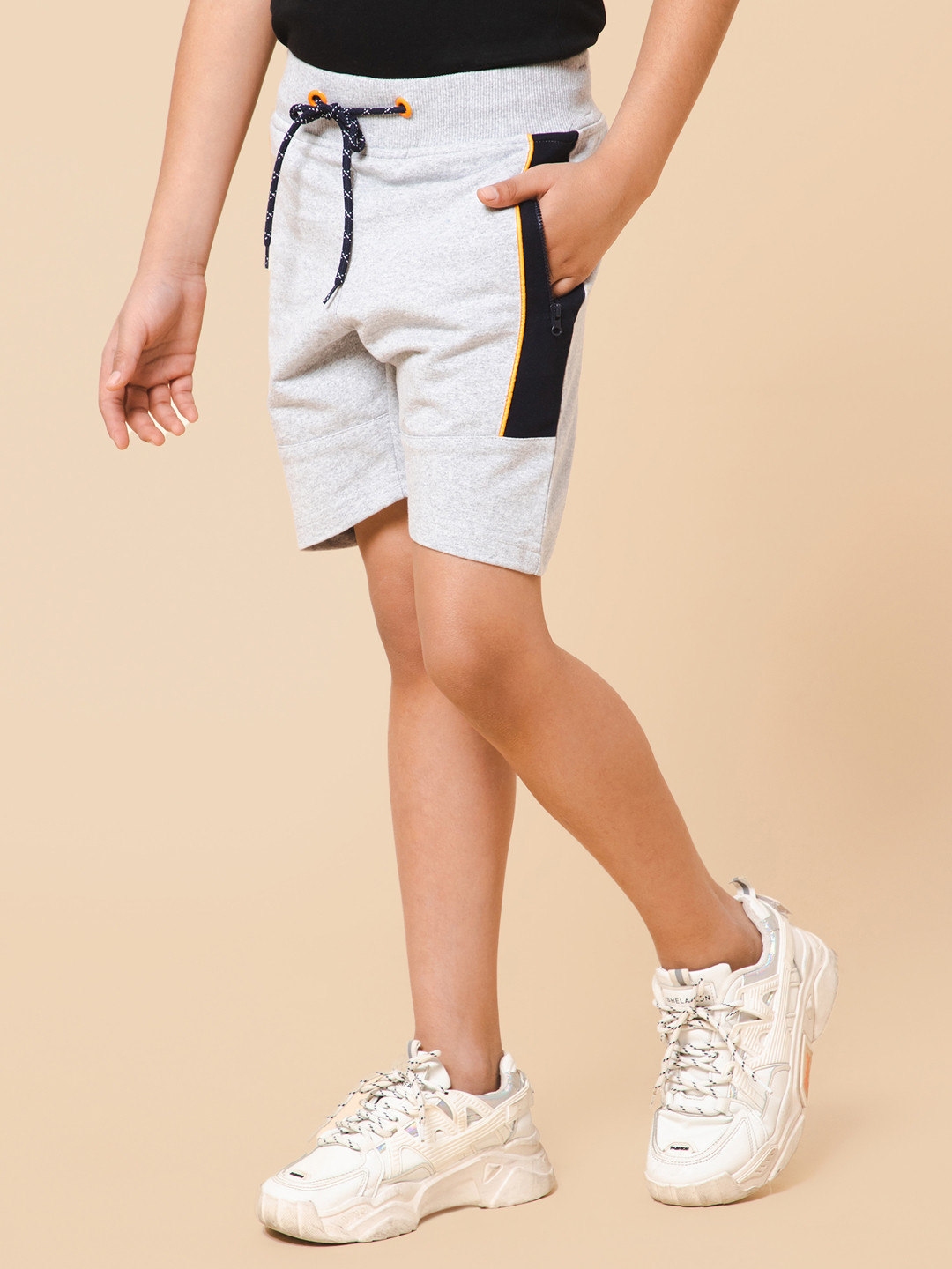 Alan Jones Boys Grey Melange Solid Shorts