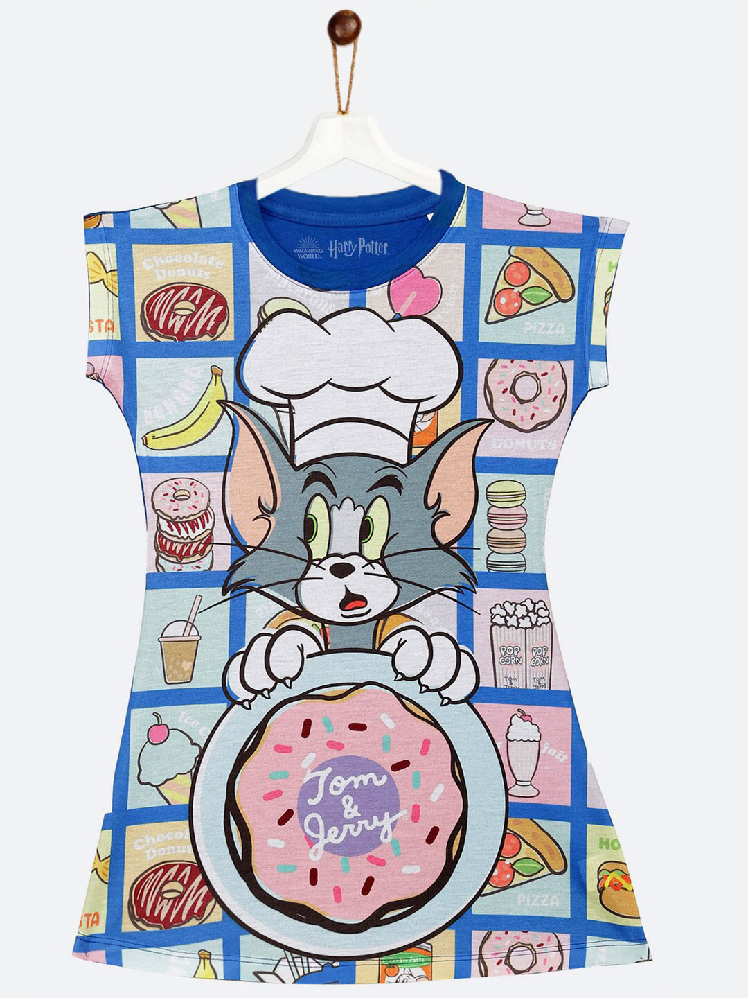 YK Warner Bros Girls Blue Tom & Jerry Print T-shirt Dress