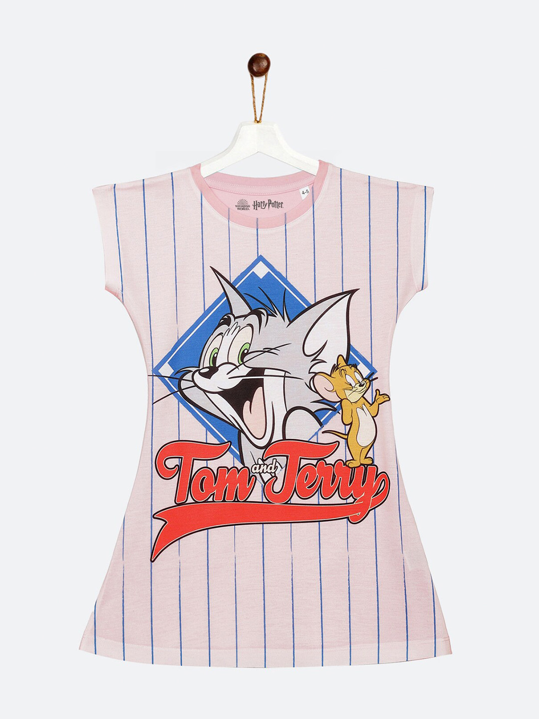 YK Warner Bros Girls Pink Tom & Jerry Print T-shirt Dress