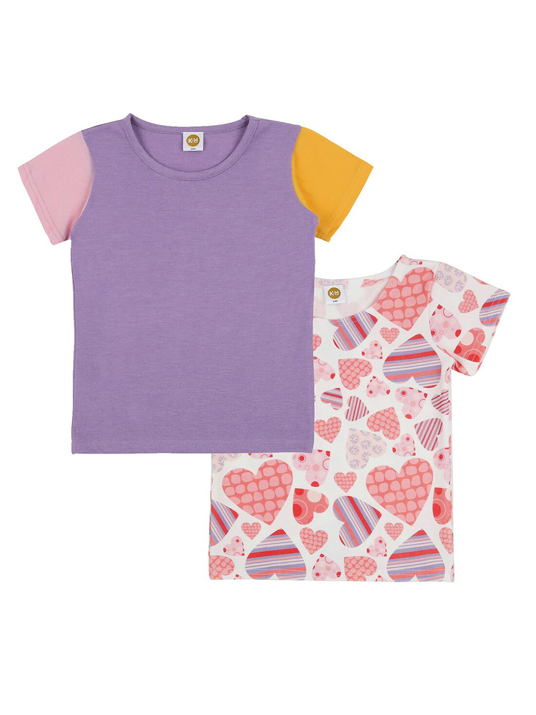 K&U Girls Pack of 2 Pink & Purple Digital Printed T-shirts