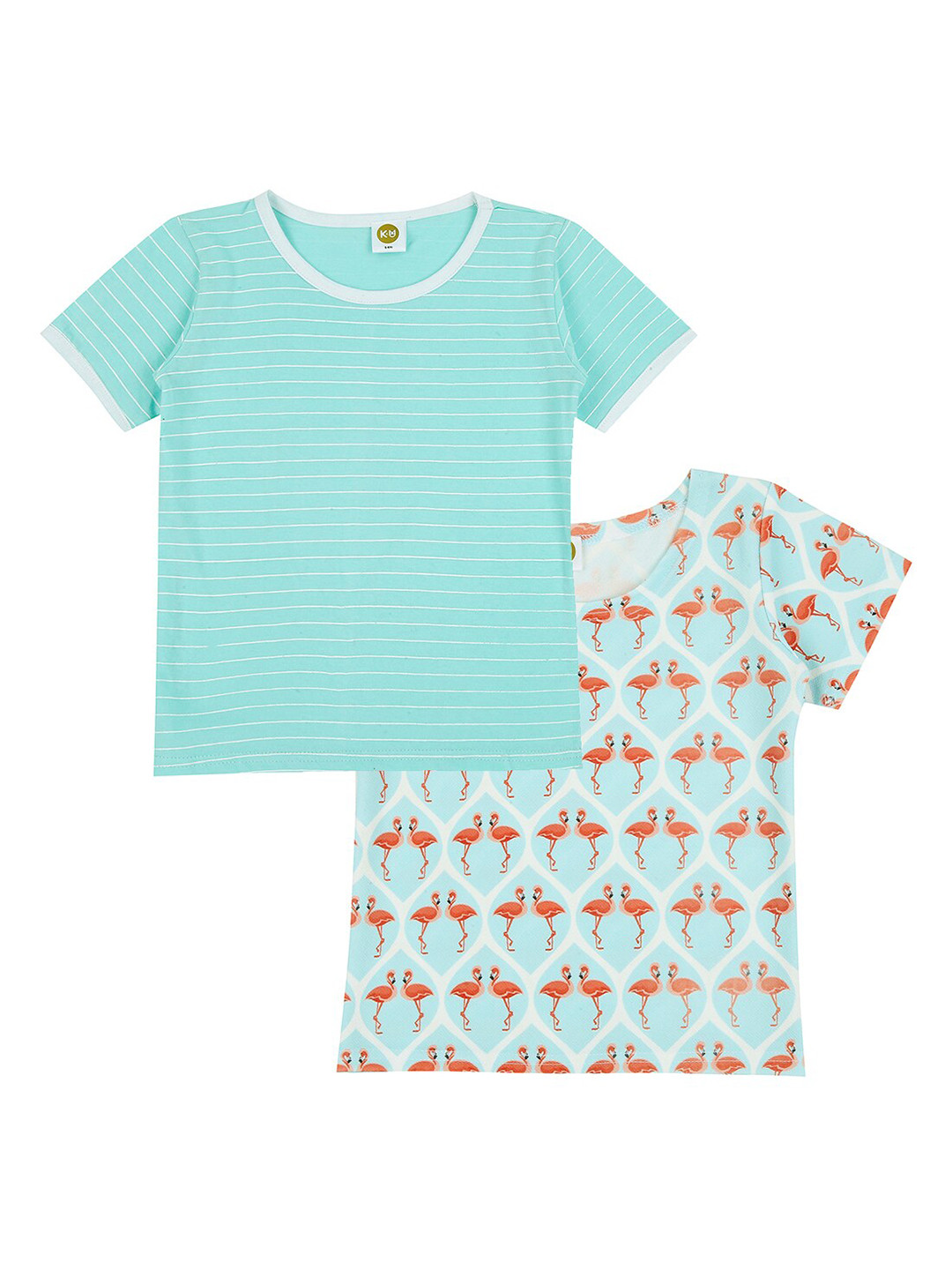 K&U Girls Pack of 2 Green Striped T-shirts