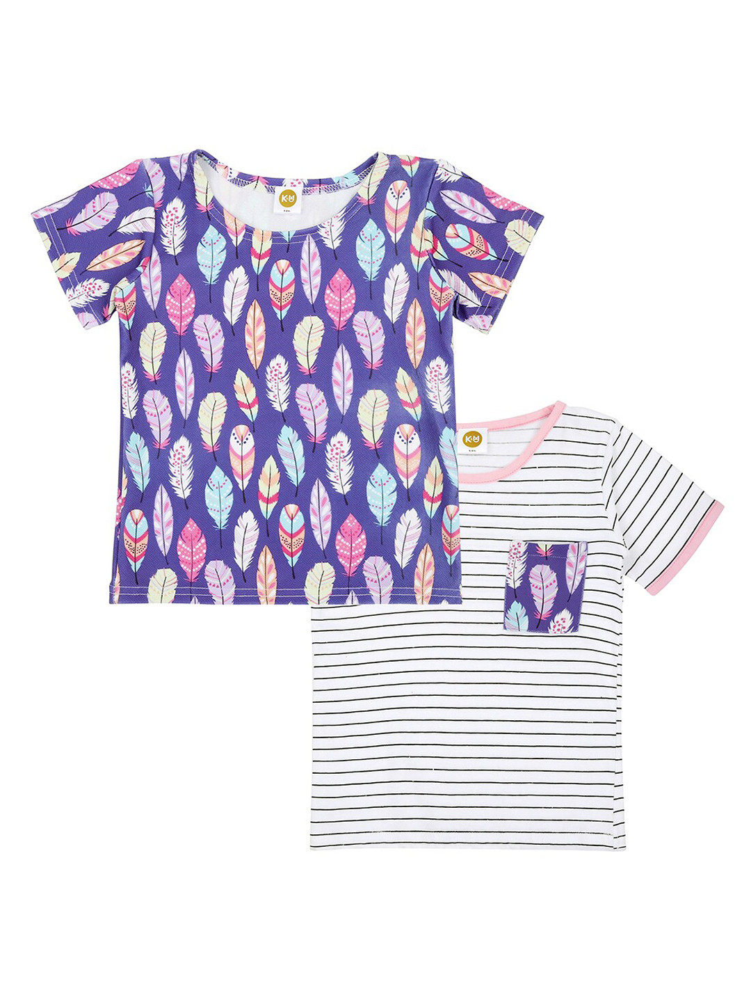 K&U Girls Pack Of 2 Pink & Purple Printed T-shirt