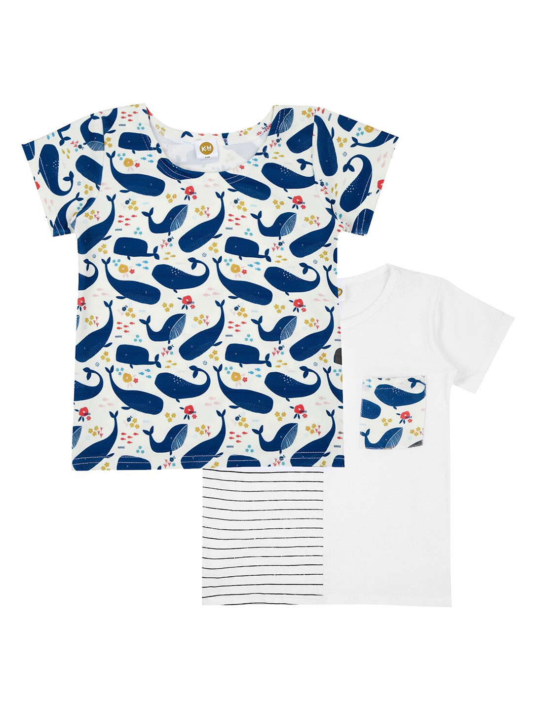 K&U Girls Pack of 2 Blue & White Printed T-shirts
