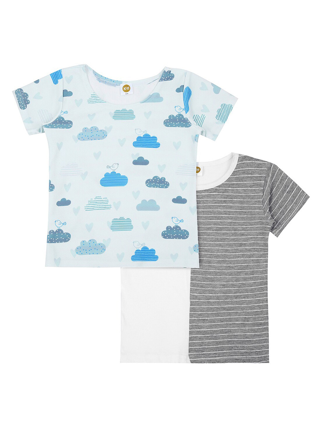 K&U Girls Pack Of 2 Blue & White Printed T-shirt