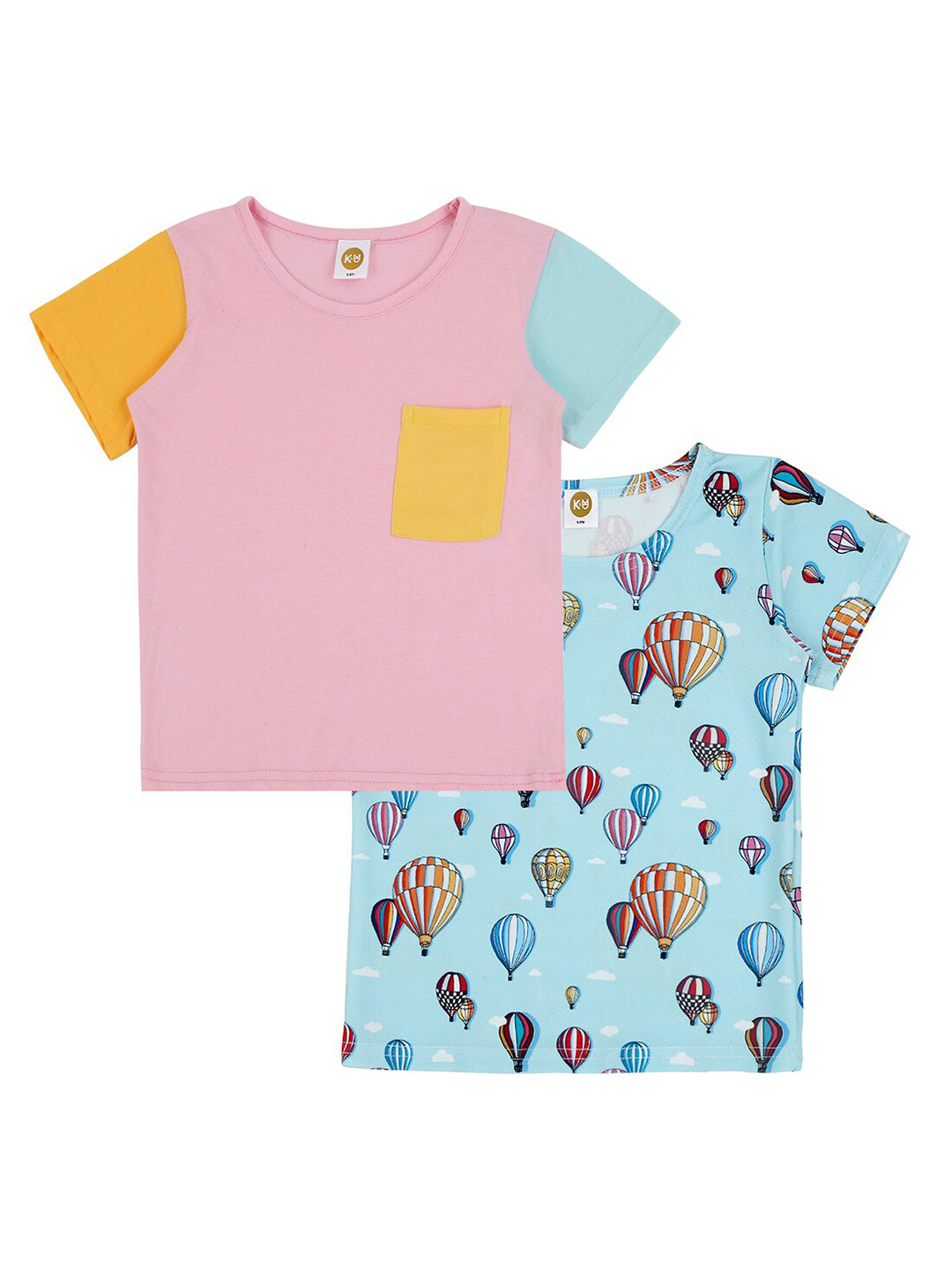 K&U Girls Pack Of 2 Green & Pink Printed T-shirt
