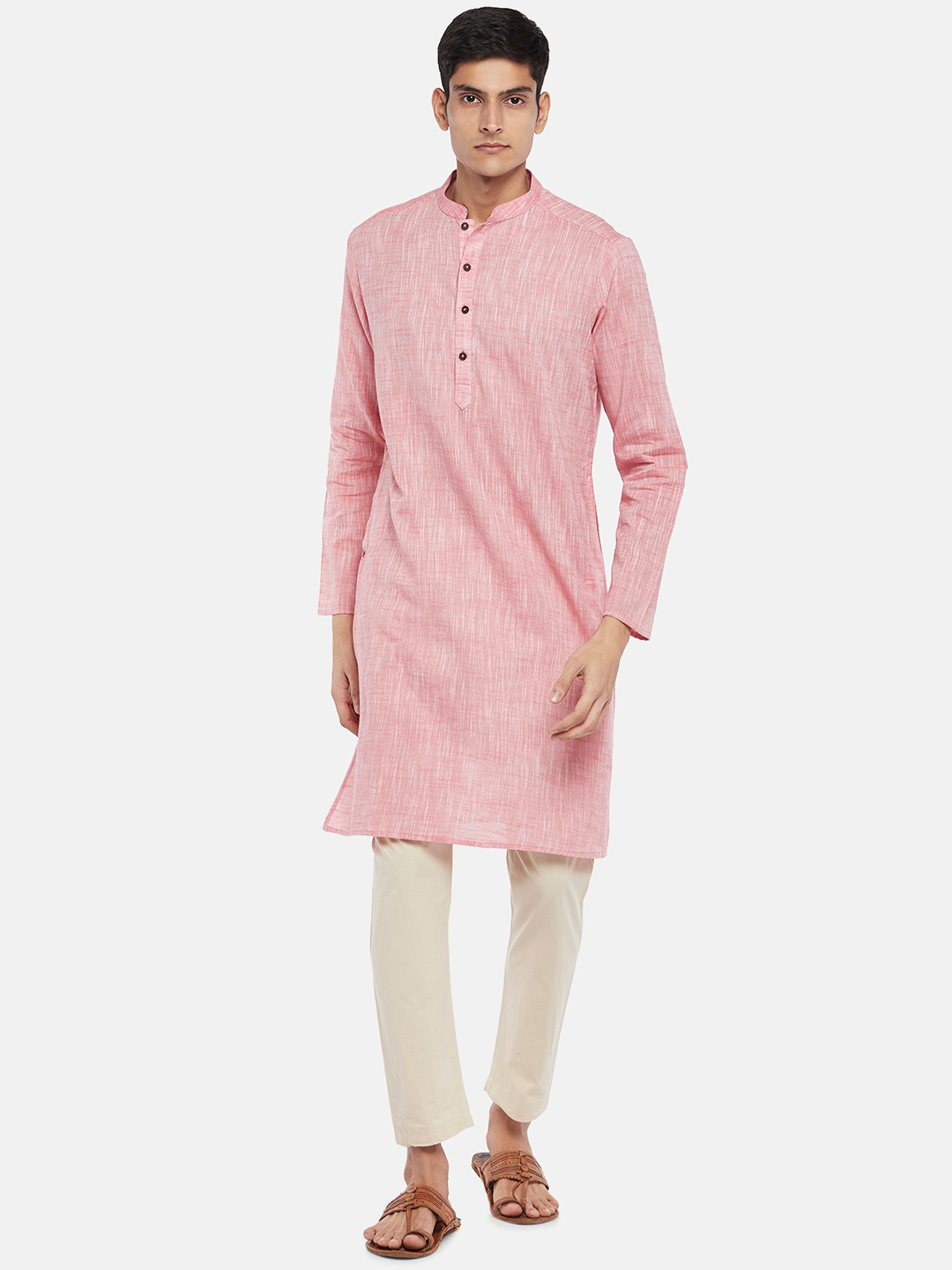 indus route by Pantaloons Men Red Woven Design Cotton Kurta