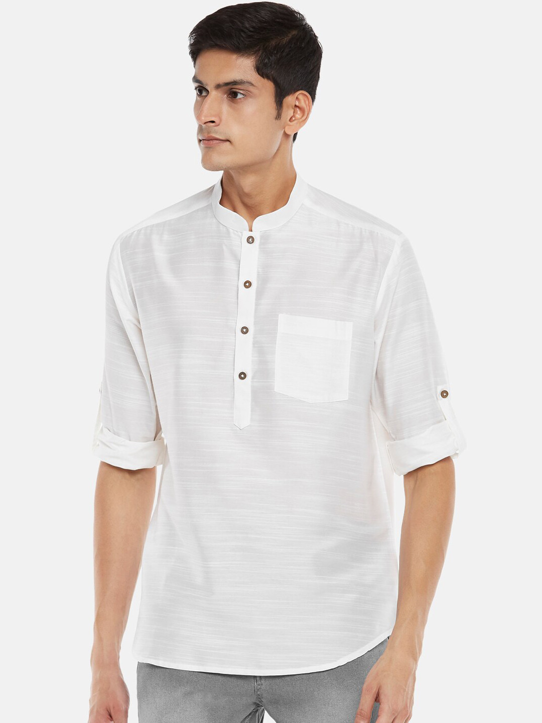 indus route by Pantaloons Men White Thread Work Kurta