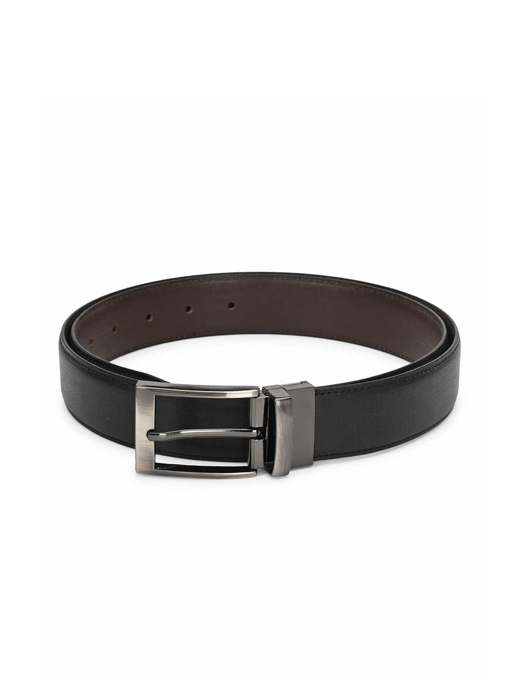 thickskin Men Black Textured PU Reversible Formal Belt