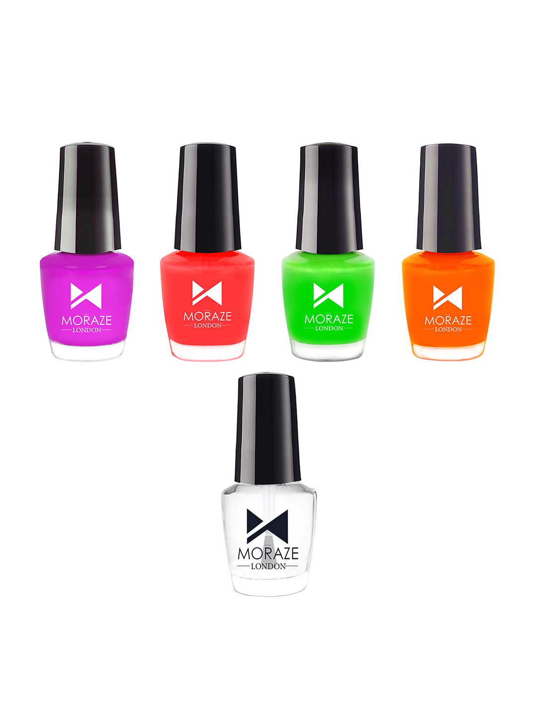 Moraze Set of 4 Neon Nail Polish with 1 Top Coat