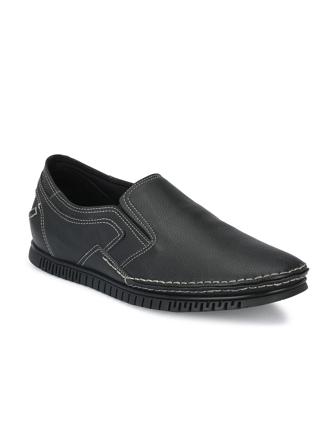 Delize Men Black Leather Slip-On Sneakers