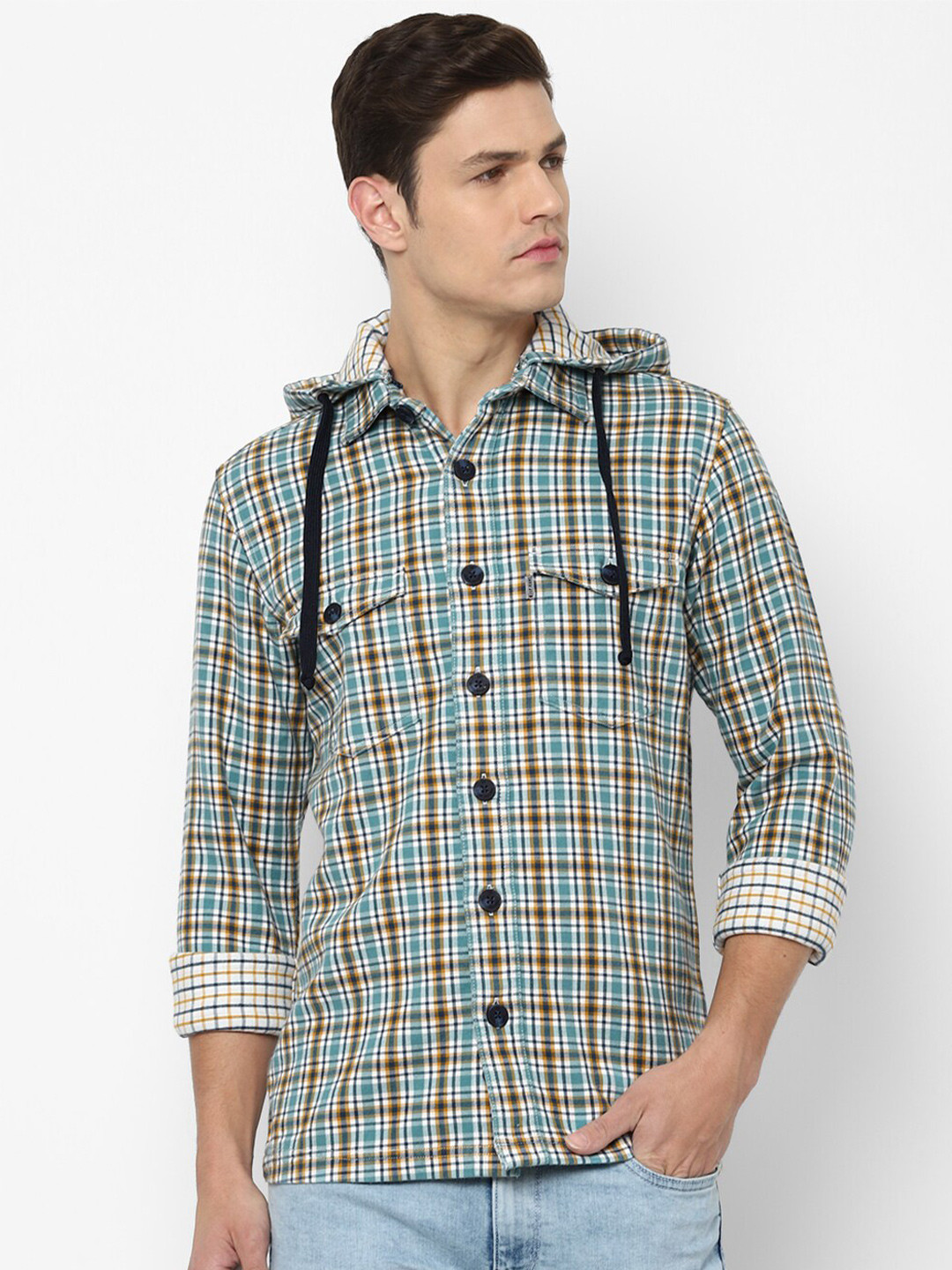 Louis Philippe Jeans Men Green Slim Fit Tartan Checked Casual Shirt