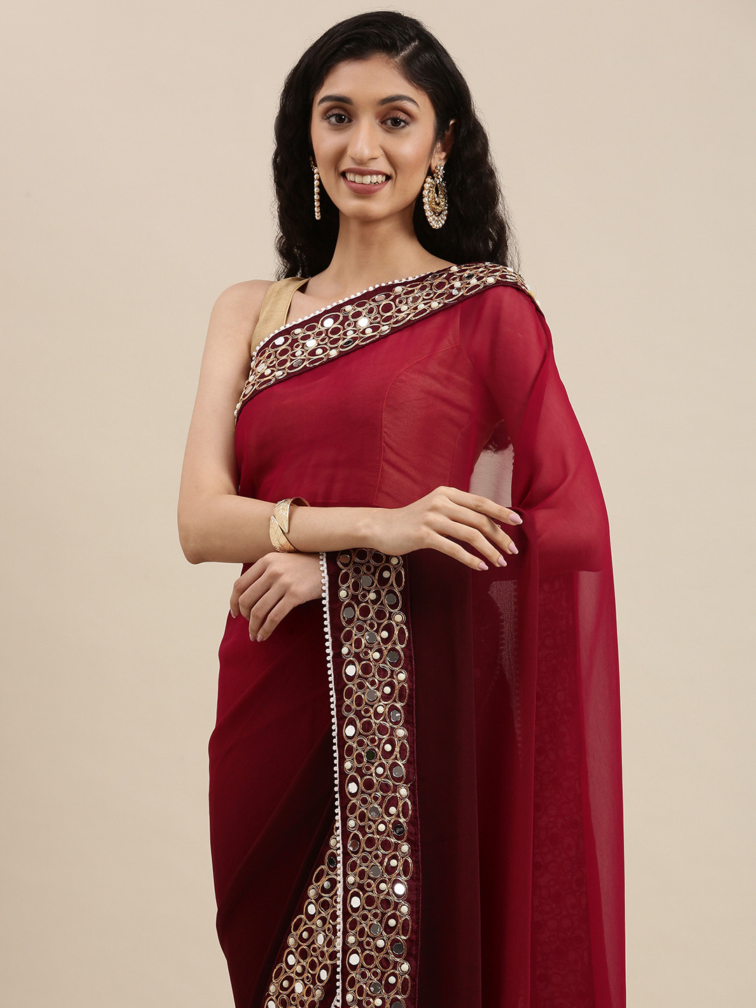 Jashvi Creation Maroon Ombre Mirror Work Heavy Work Saree