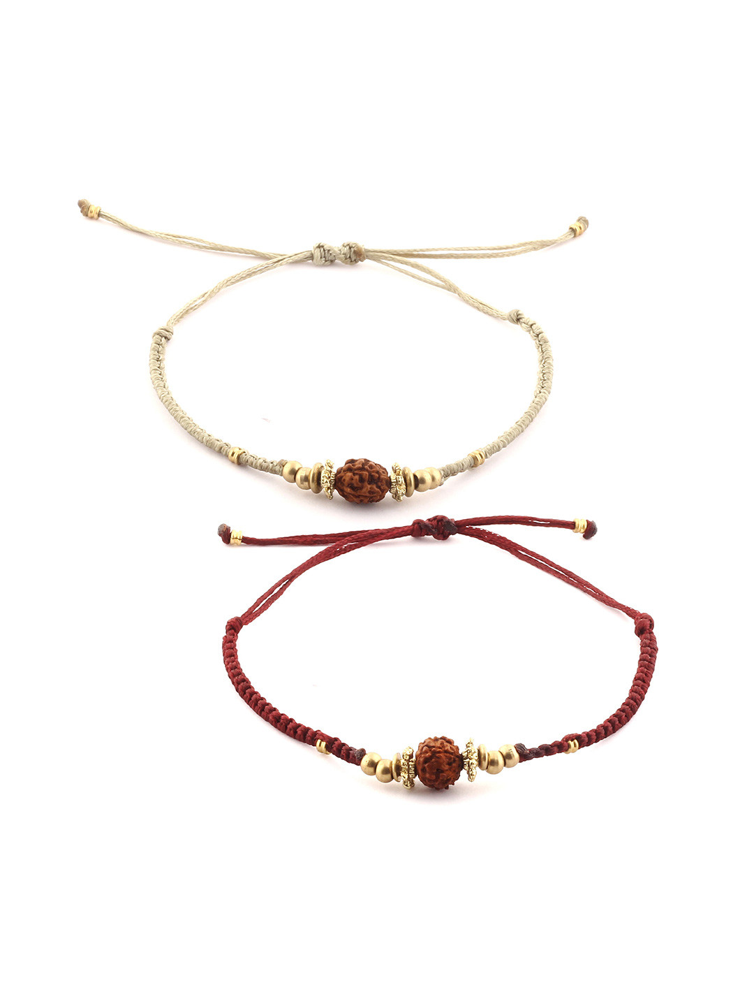 EL REGALO Unisex Maroon & Cream-Coloured Set of 2 Temple Charm Bracelet