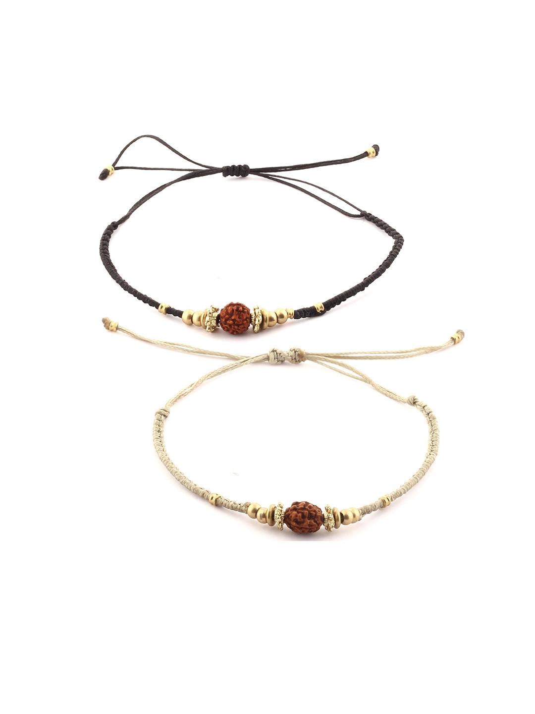 EL REGALO Unisex Set of 2 Black & Cream-Coloured Rudraksha Bracelets