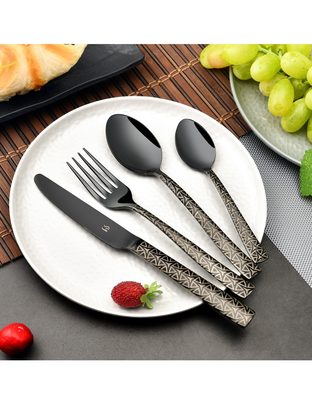 FNS 24 pieces Black Cutlery Set