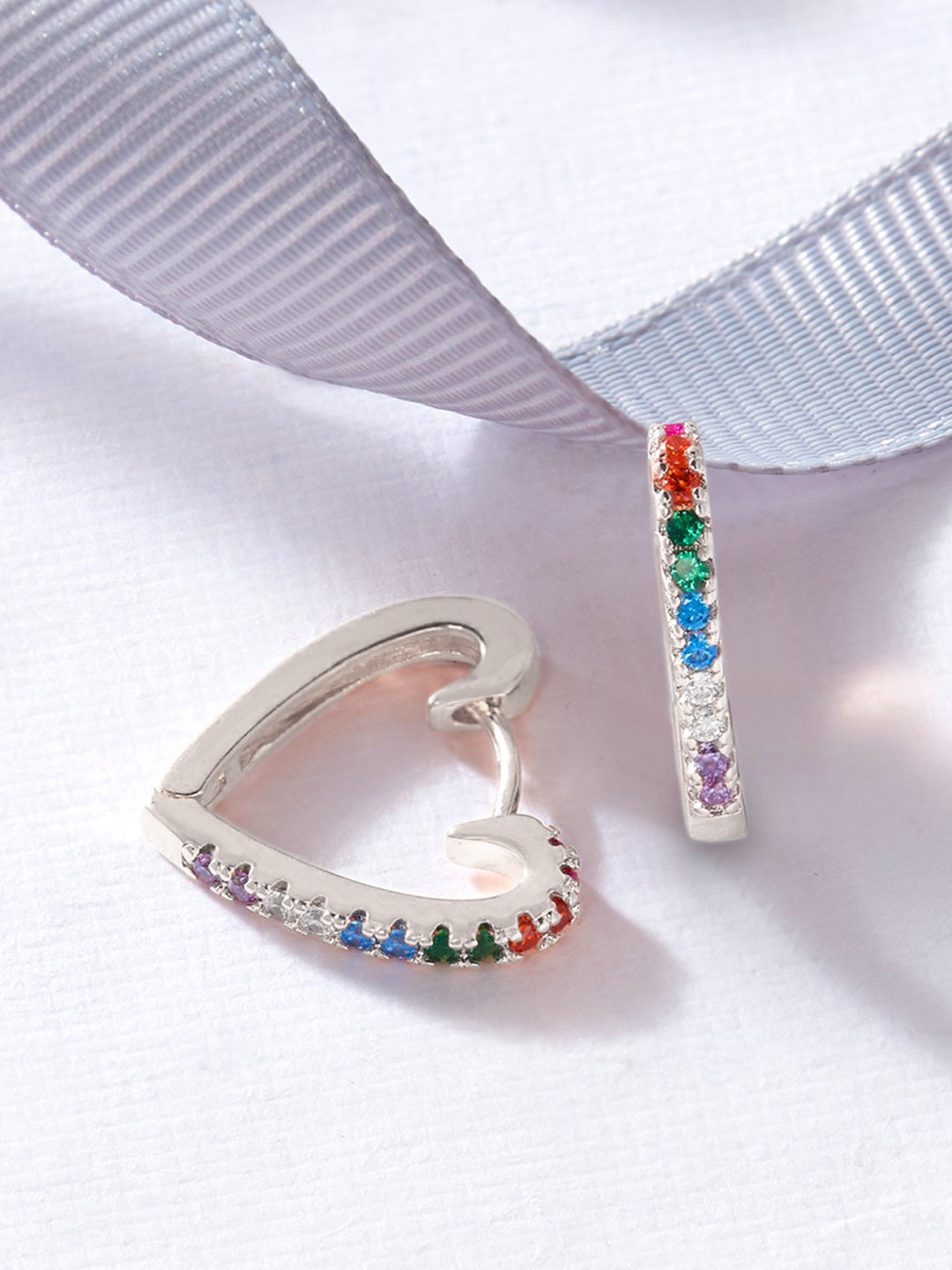 AMI Silver-Plated Red Heart Shaped Hoop Earrings