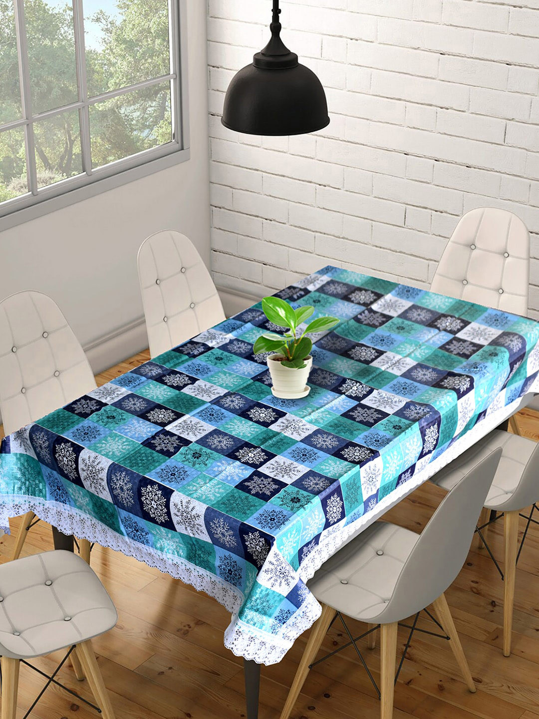 Kuber Industries Blue & Sea-Green Printed 6-Seater Table Cover