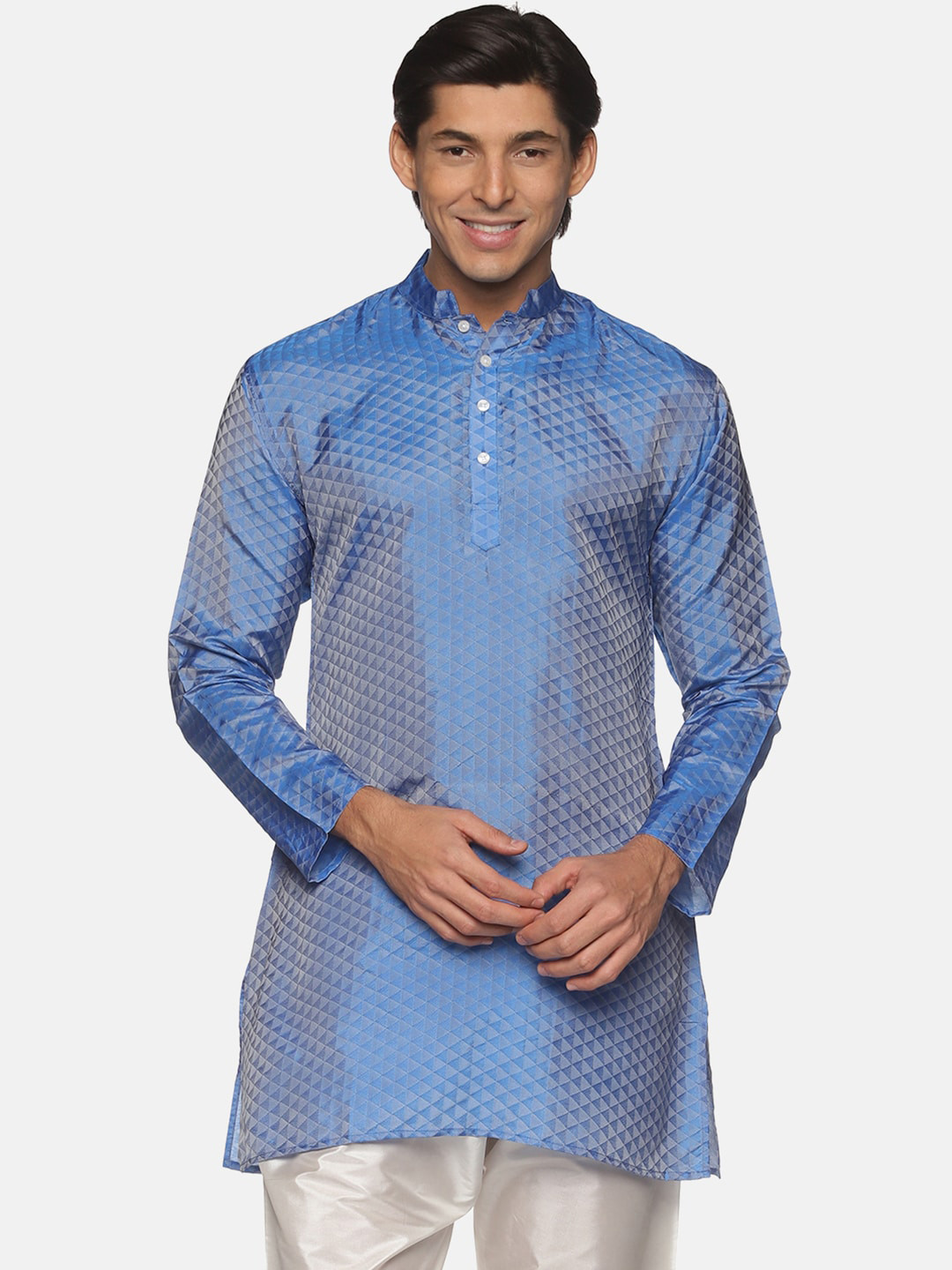 Sethukrishna Men Blue Woven Design Kurta