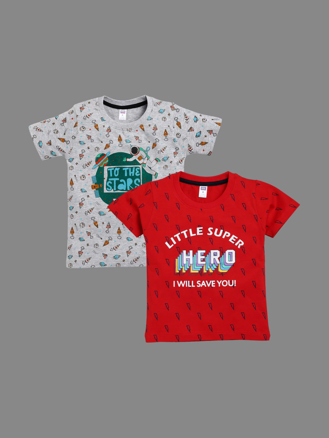 Nottie Planet Boys Red & Grey Pack of 2 Printed Cotton T-shirt