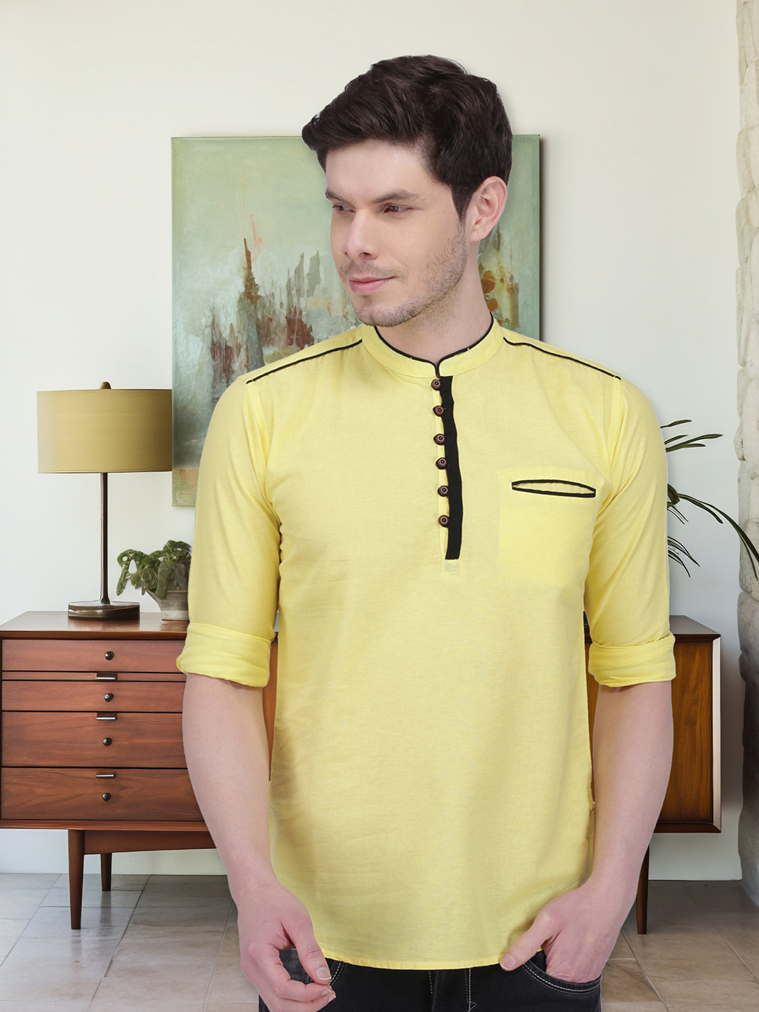 Kuons Avenue Men Yellow Patchwork Kurta