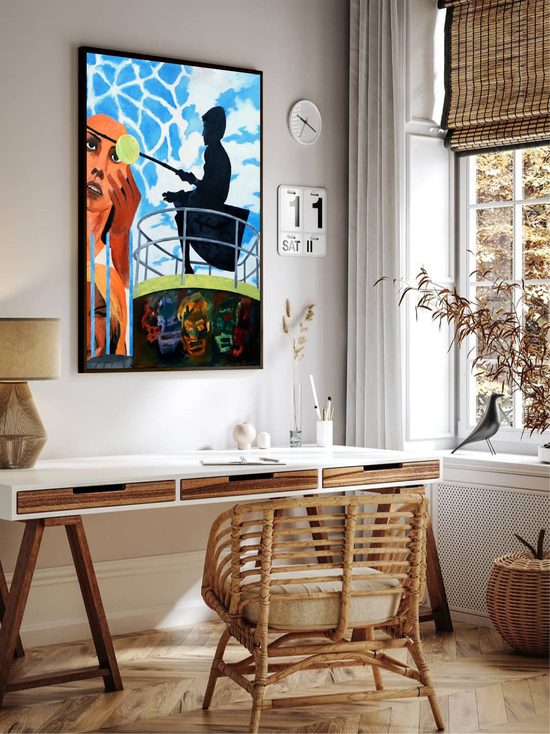 The Art House Blue & Black Abstract Painting Framed Wall Art