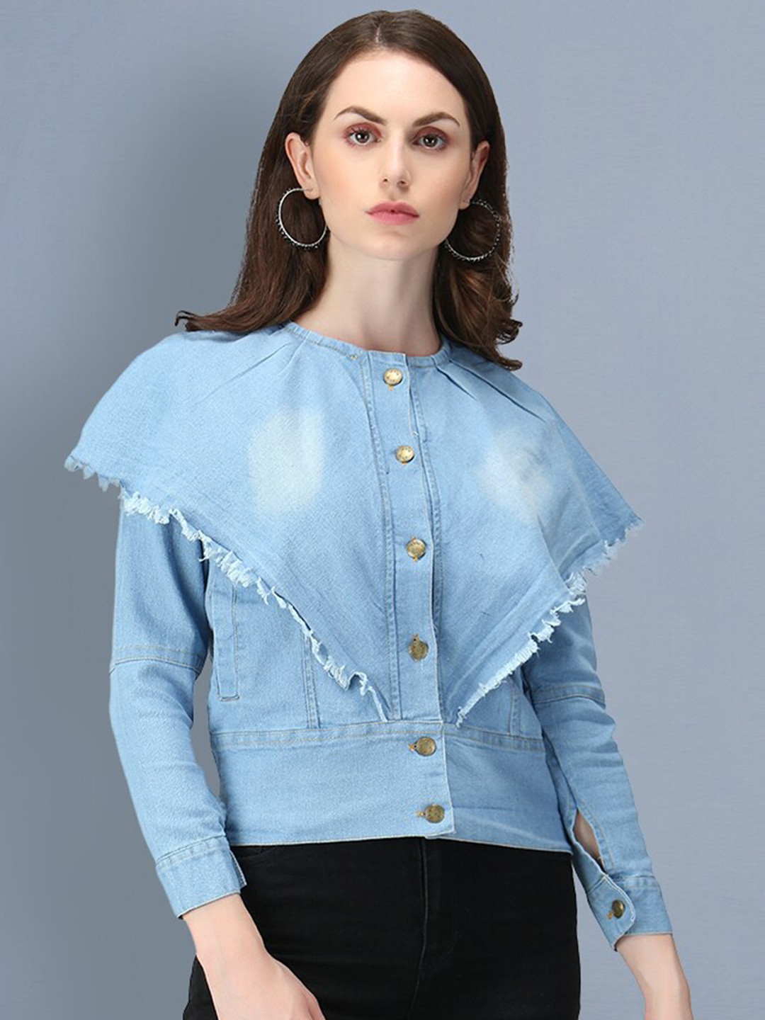 BUY NEW TREND Women Blue Lightweight Crop Denim Jacket