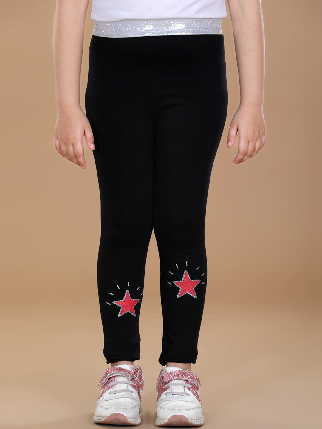 StyleStone Girls Black & Red Printed Cotton Ankle-Length Leggings