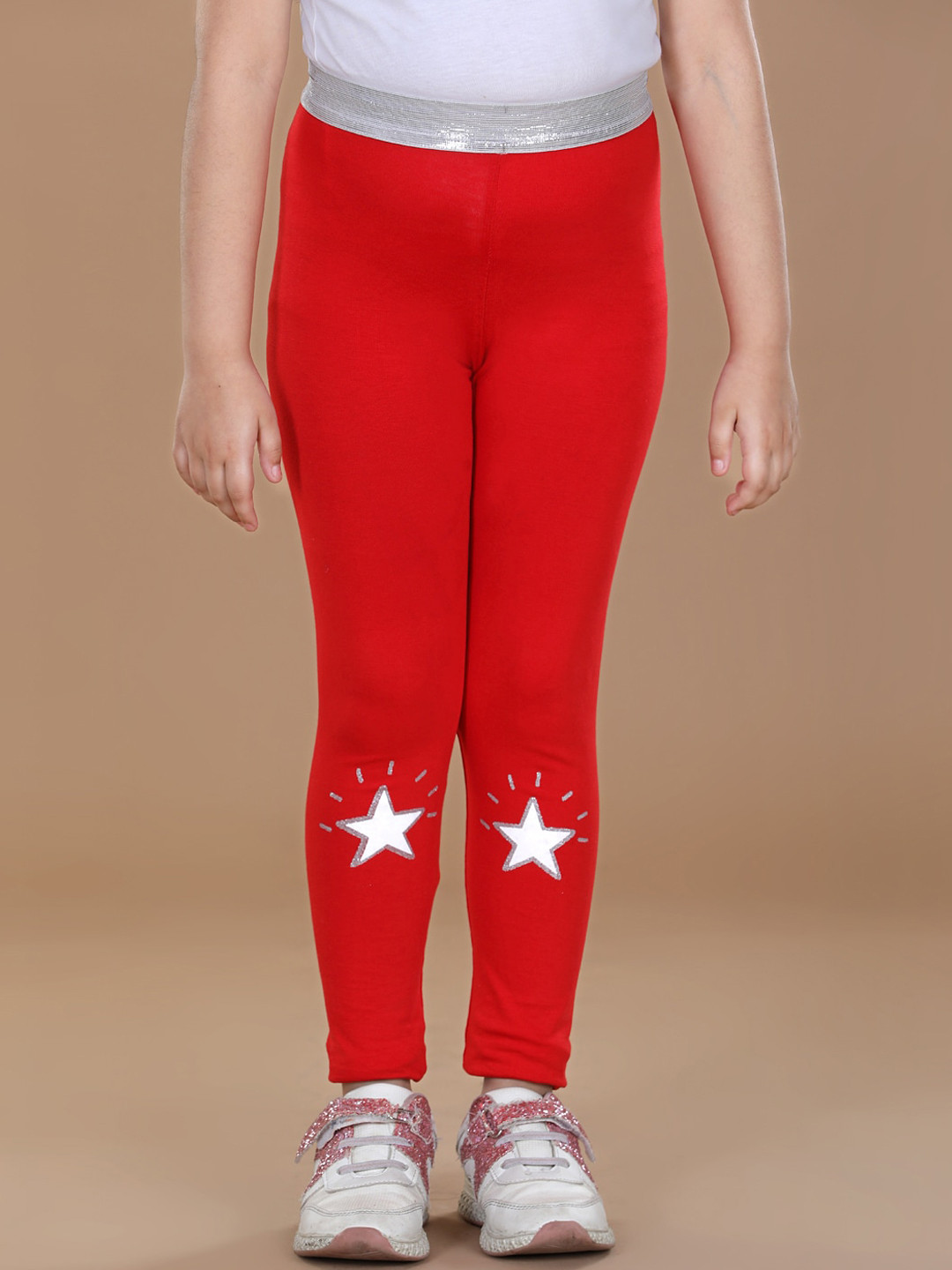 StyleStone Girls Red & White Star Printed Ankle-Length Leggings