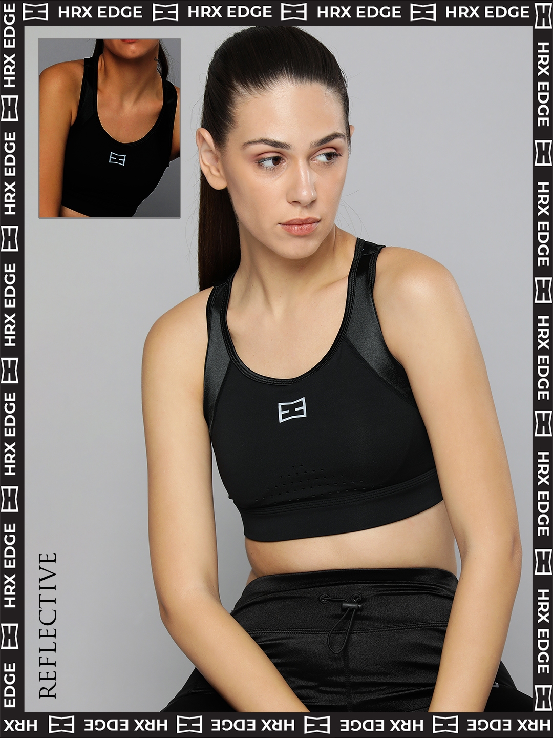 Buy HRX By Hrithik Roshan Women Black Rapid Dry Solid EDGE Sports Bra - Bra  for Women 17686312