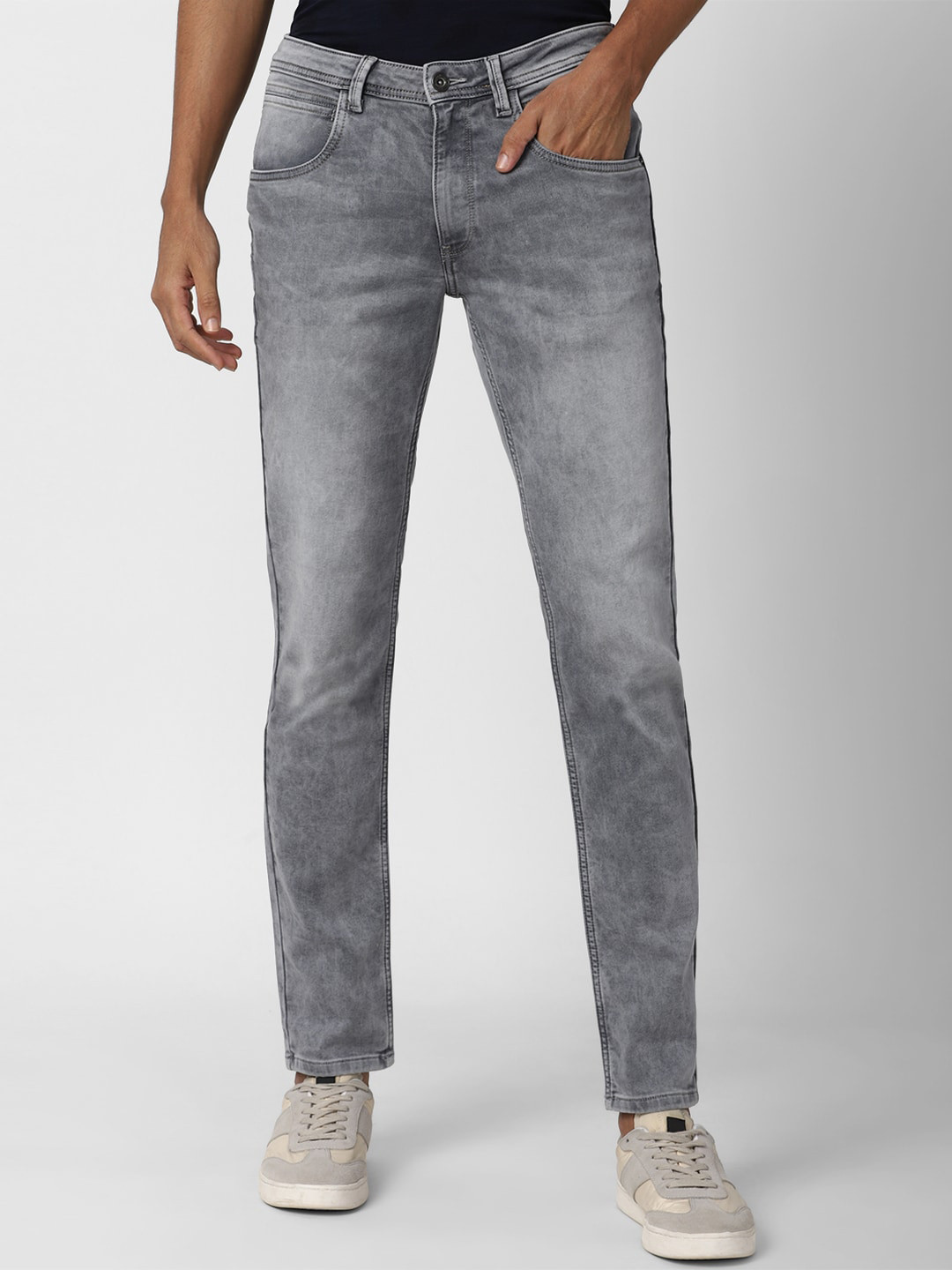 VAN HEUSEN DENIM LABS Men Grey Skinny Fit Heavy Fade Stretchable Jeans