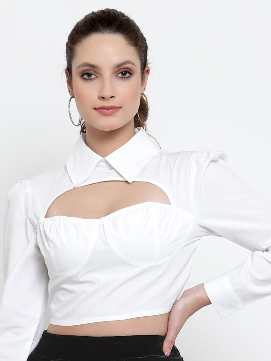NEUDIS White Victorian Shirt Style Crop Top