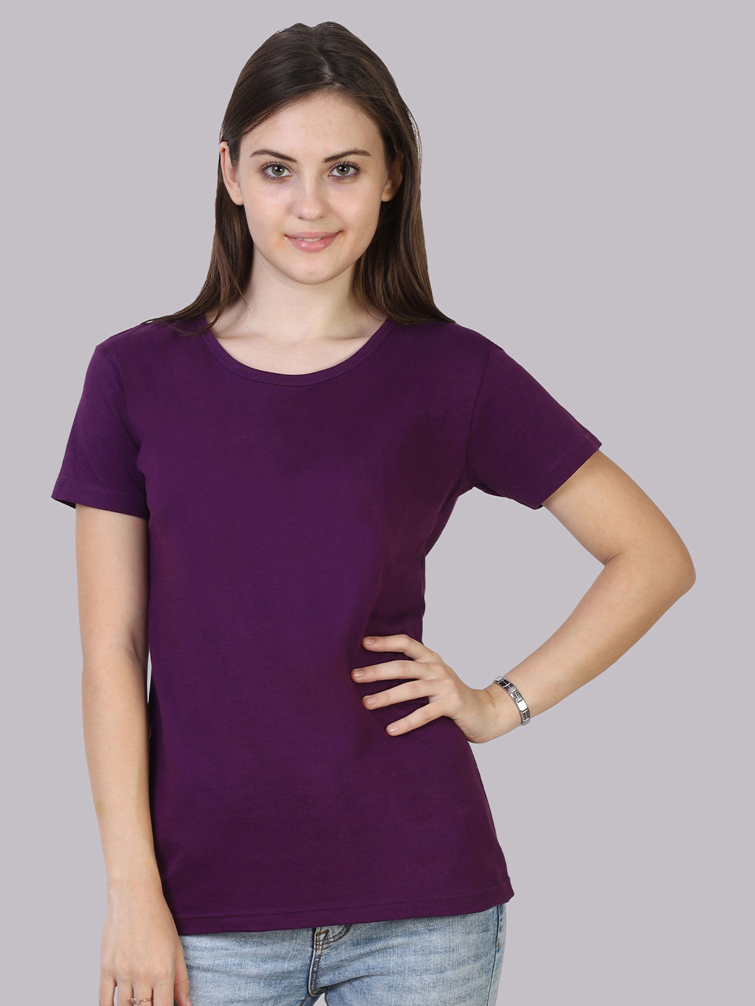 Fleximaa Women Purple Cotton T-shirt