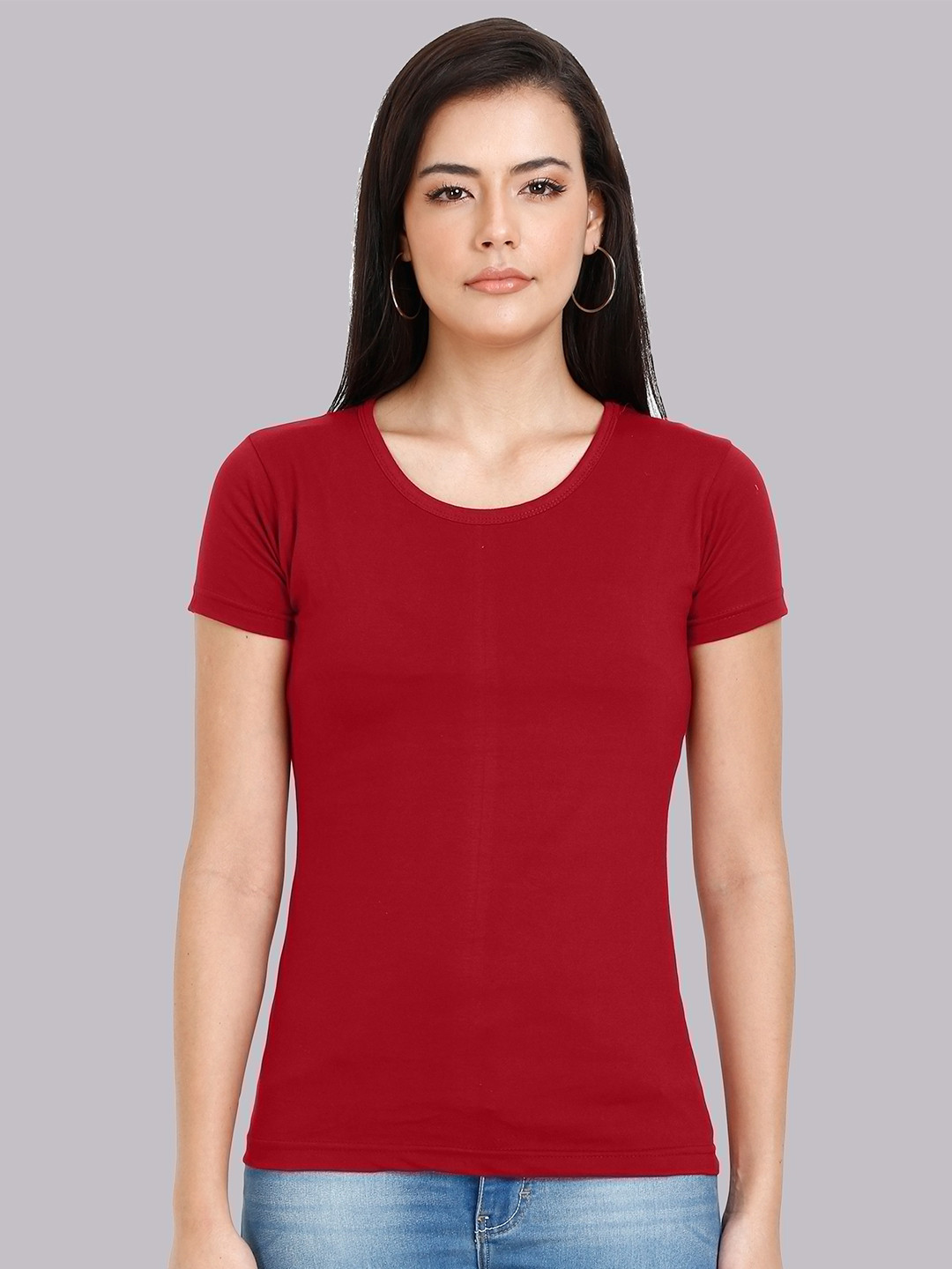 Fleximaa Women Maroon Running Cotton T-shirt