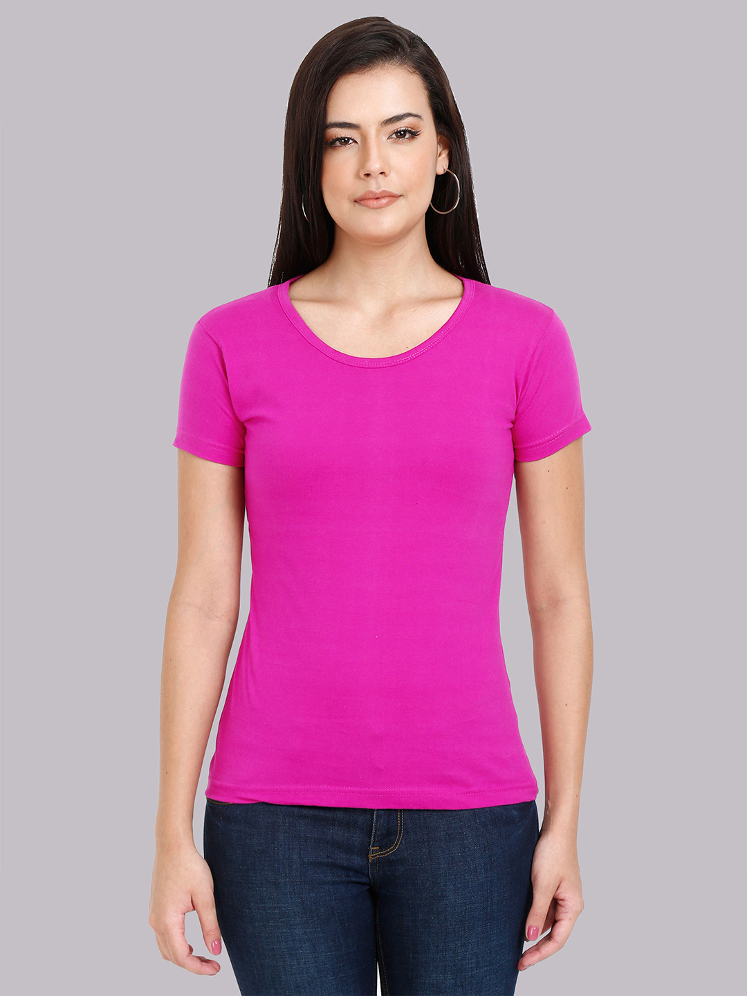 Fleximaa Women Magenta Cotton T-shirt