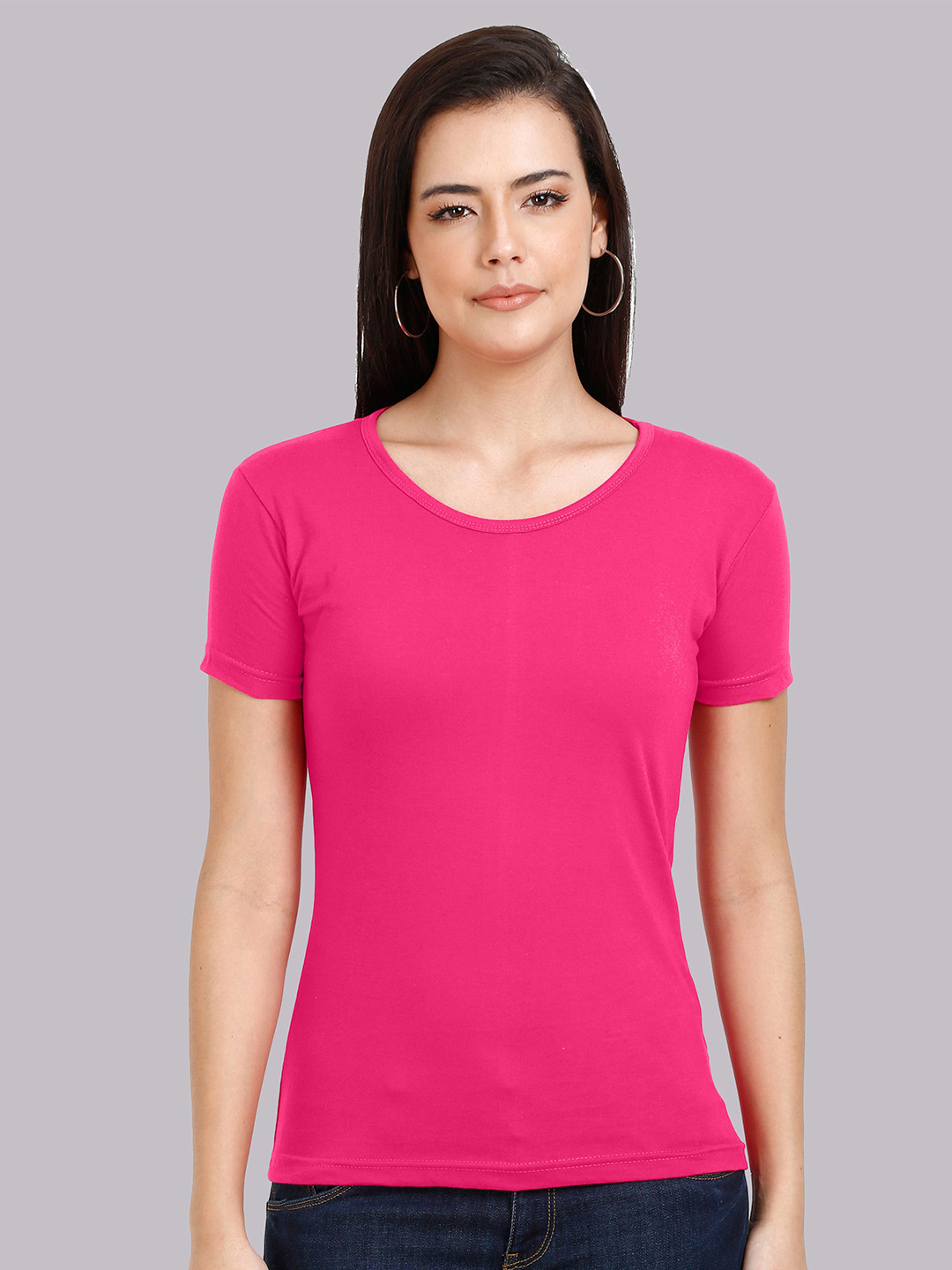 Fleximaa Women Fuchsia Pink Cotton T-shirt