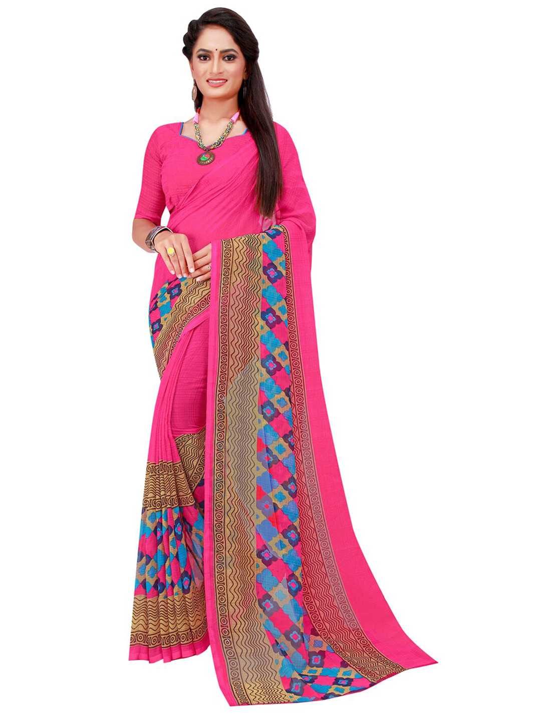 Florence Pink & Blue Pure Georgette Saree