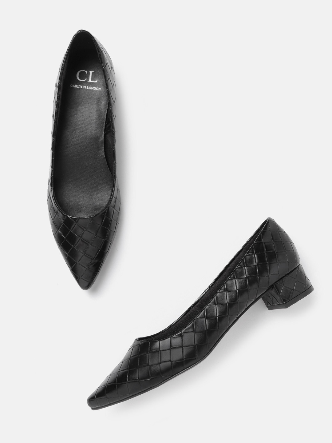 Buy Carlton London Women Black Basketweave Textured Ballerinas