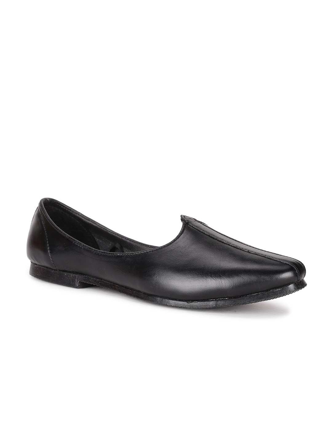 Bata Men Black Textured Leather Mojaris